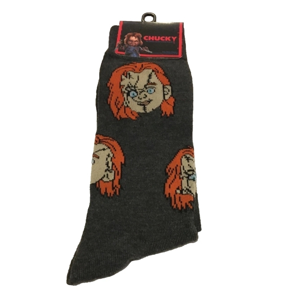 4/$25 Chucky Themed Dark Gray Crew Socks Halloween Socks